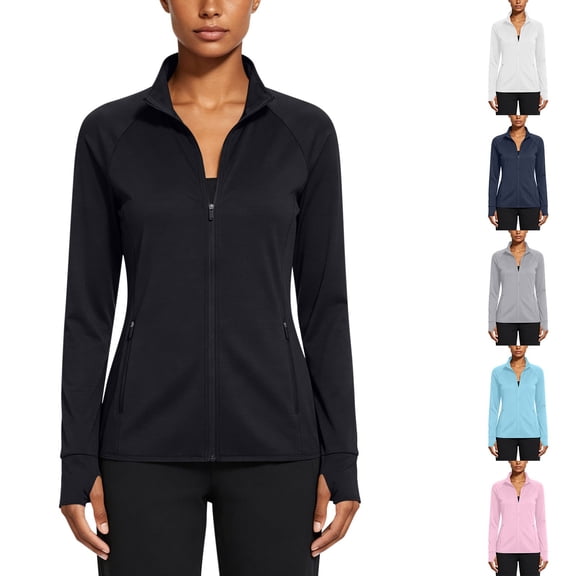 ZZwxWA Women’s Zip Up Athletic Jackets Lightweight Slim Fit with Pockets for Workout Gym Running Yoga