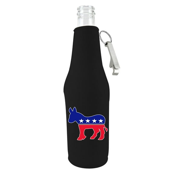 Democratic Party Donkey Logo Beer Bottle Coolie (Black With Opener)