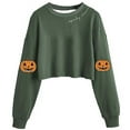 thumbnail image 2 of yoeyez Womens Halloween Crewneck Sweatshirt Cropped Spooky Season Sweatshirts Lantern Sleeve Fall Fashion Pullover Y2K Clothes Green,L, 2 of 3
