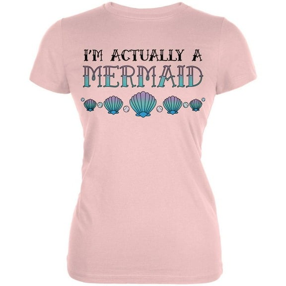 Halloween I'm Actually a Mermaid Juniors Soft T Shirt Blush Pink MD