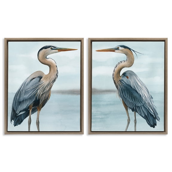 Stupell Industries Detailed Heron Bird Duo Animals & Insects Painting Brown Floater Framed Canvas Art Print Wall Art, 17 x 21, Set of 2