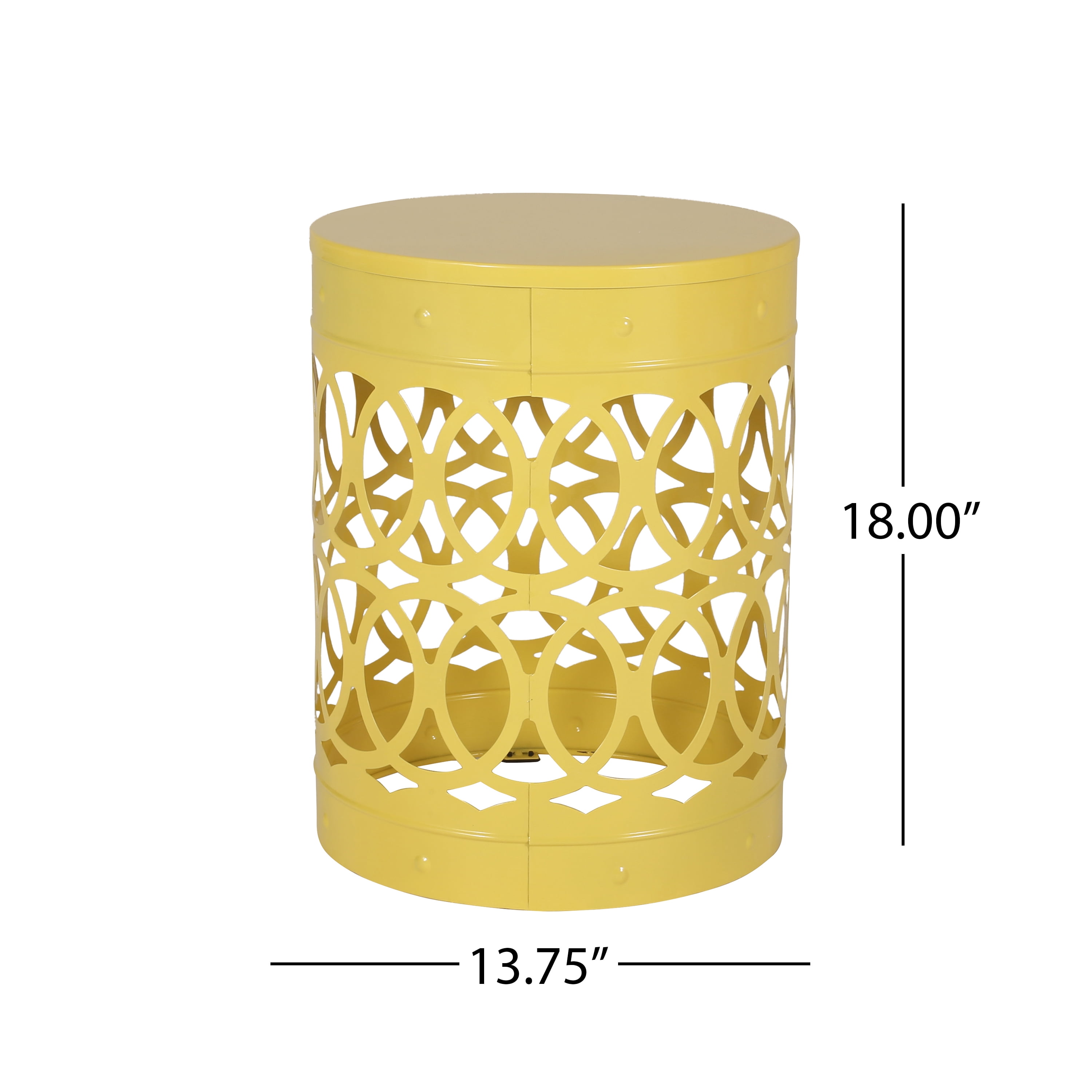 Mintazer Outdoor Metal Side Table, Modern Iron Cut PatioTable with Overlapping Circle Pattern, Yellow