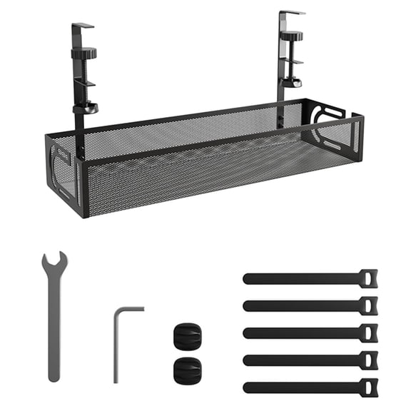 HonorHut Office Under Desk Organizer File Holder & Storage Basket No Drill Installation Carbon Steel Under Desk Tray Keep Papers & Supplies Neat Black