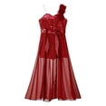 thumbnail image 6 of Manyakai Kids Flower Girls One Shoulder Romper Dress Wedding Banquet Party Maxi Ball Gown Dancewear Burgundy 14, 6 of 7