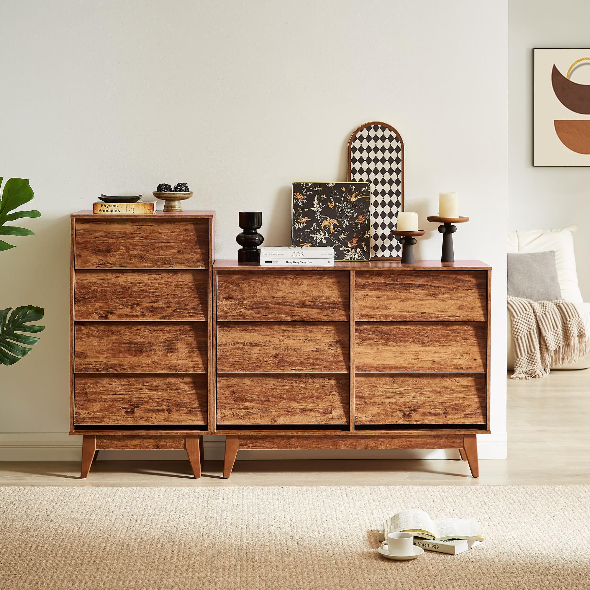 Finihen 6 Drawer Double Dresser Features Vintage-style and Bevel Design, Dresser For Nursery, Kids, Chest Of Drawers, Brown Finihen 6 Drawer Double Dresser Features Vintage-style and Bevel Design, Dresser For Nursery, Kids, Chest Of Drawers, Brown