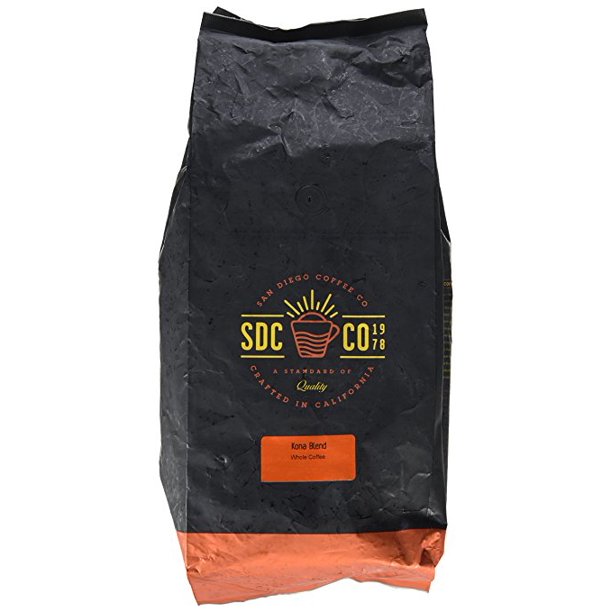 San Diego Coffee Kona Blend, Medium Roast, Whole Bean, 5Pound Bag