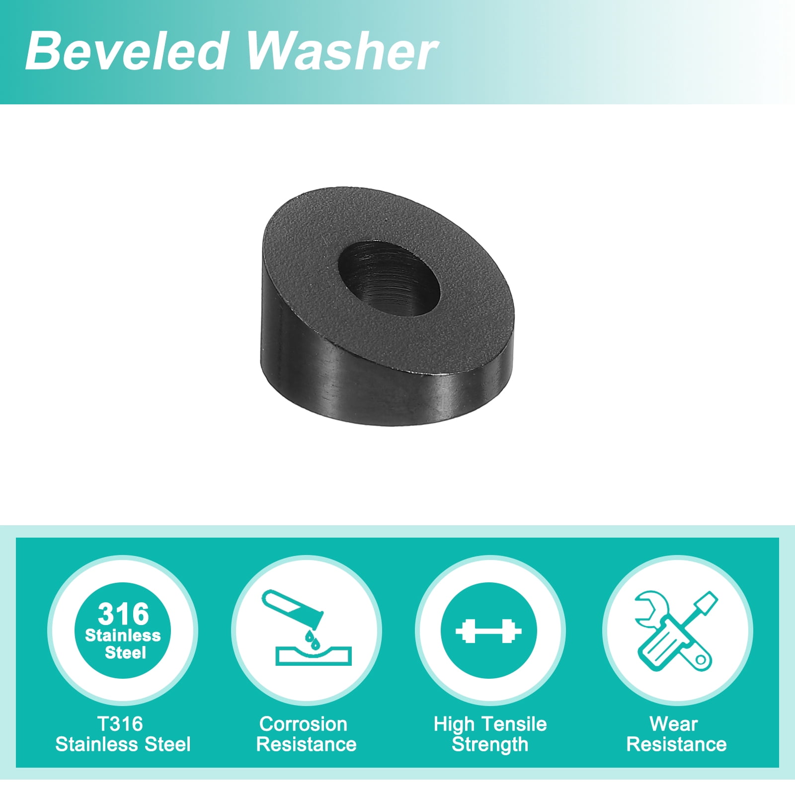 30 Pack 1/4 Inch 20 Degree Angle Beveled Washer, T316 Stainless Steel Angled Washer for Cable Railing Stair Ends Wood Metal Posts, Black