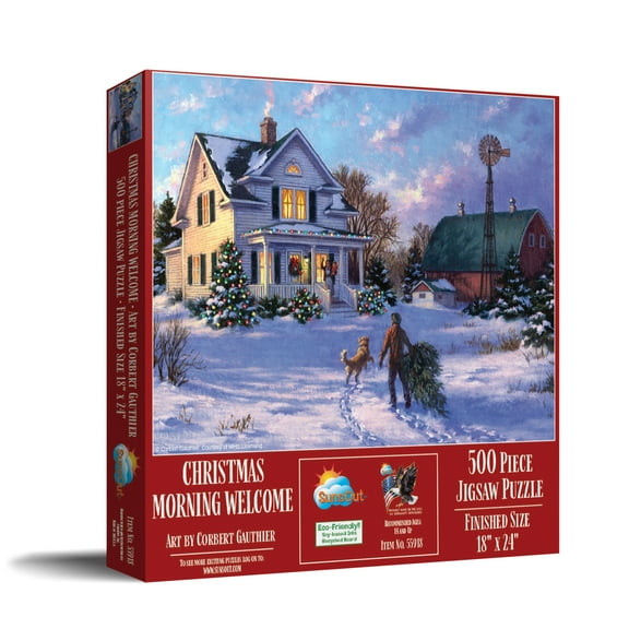 SUNSOUT INC - Christmas Morning Welcome - 500 pc Jigsaw Puzzle by Artist: Corbert Gauthier - Finished Size 18" x 24" - MPN# 55918