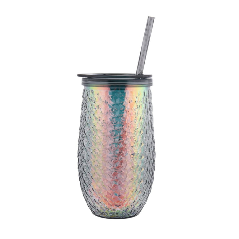 Plastic Stemless Wine Glass Tumbler with Lid and Straw