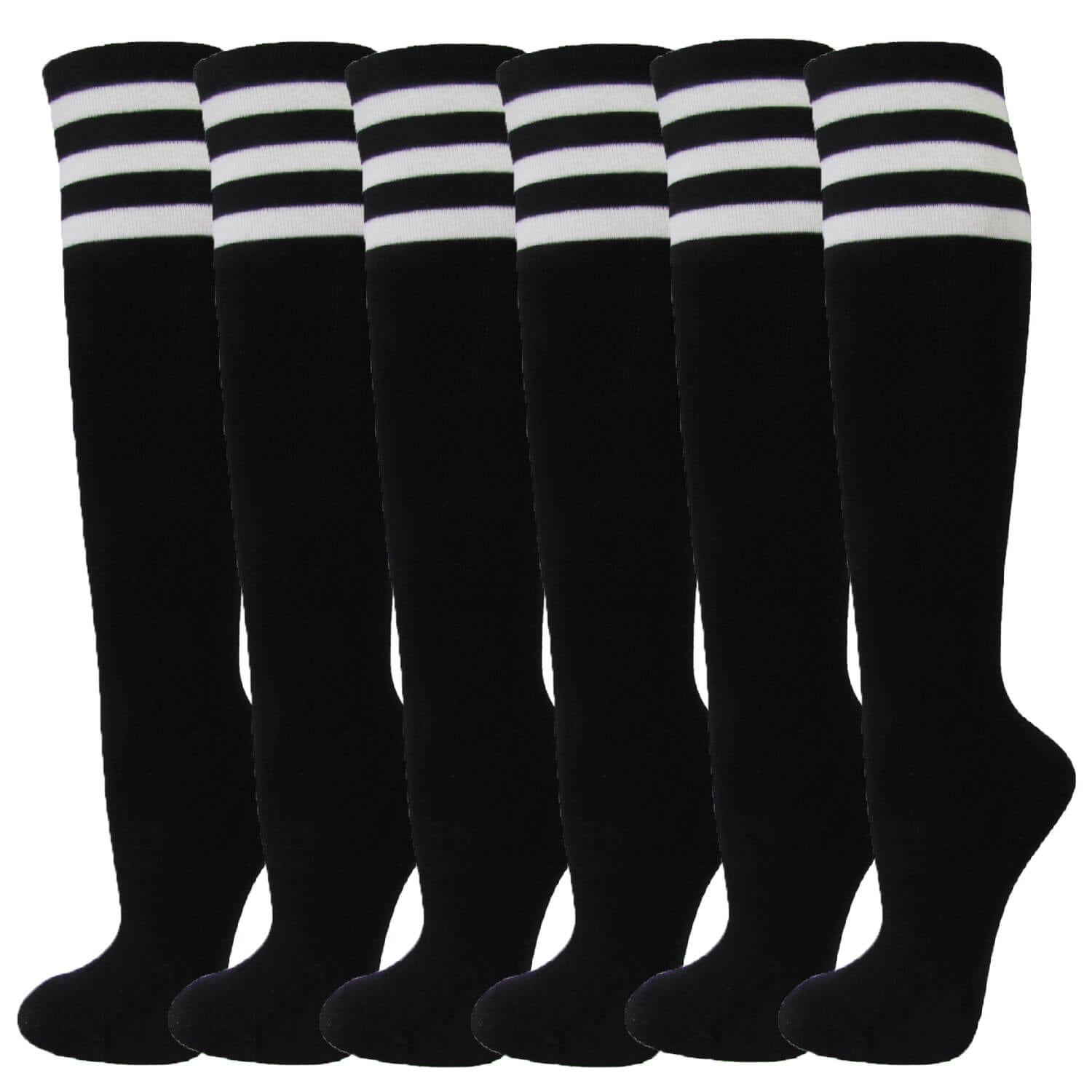 Ladies Colorful Variety Design Assorted Knee High Stocking Socks (Black / White Stripes(6 Pairs