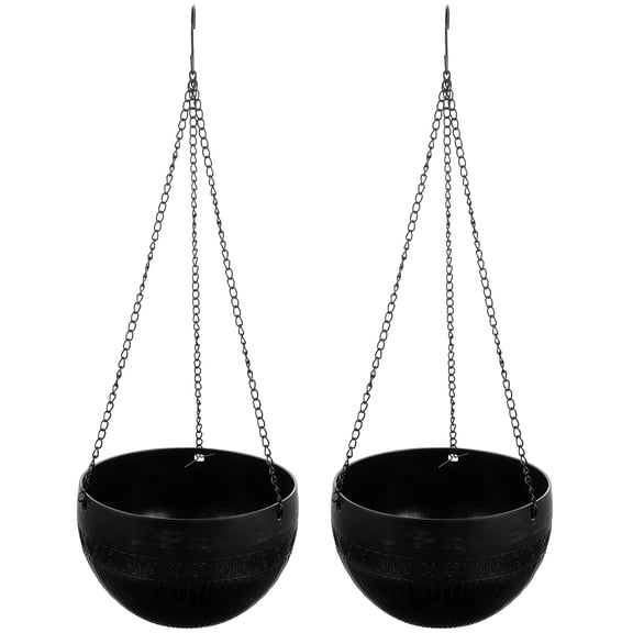 MUSEYA 2Pcs Self Watering Hanging Planter Black Plastic Indoor Outdoor Flower Pot with Drainage