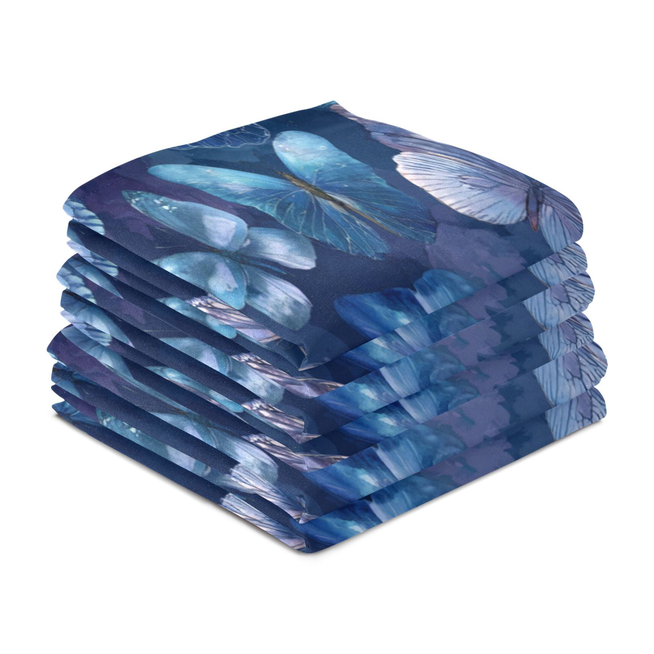 Qxltty Pretty Blue Butterfly Kitchen Towels 28 x 18 Inch Set of 6 Soft Cotton Linen Feel Dish Towels with Hanging Loop for Drying, Cleaning & Decor