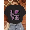 thumbnail image 2 of T-Shirt à Imprimé de Roses pour la Saint-Valentin pour Femme] T-Shirt à Imprimé de Roses Violet pour la Saint-Valentin pour Femme, Col Rond Décontracté, Confortable, Longueur Régulière, avec T-Shirt Graphique Floral pour Printemps/été/automnefather's D, 2 of 8