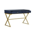 thumbnail image 4 of Pemberly Row Two Drawer Desk Gold Metal Criss Cross Legs Top in Blue Wood, 4 of 12