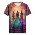 thumbnail image 3 of Halloween Tops for Women Colorful Witches Graphic T-Shirts Short Sleeve Crewneck Fall Blouses Casual Novelty Tees Holiday Festival Shirts Comfortable Wear, 3 of 5