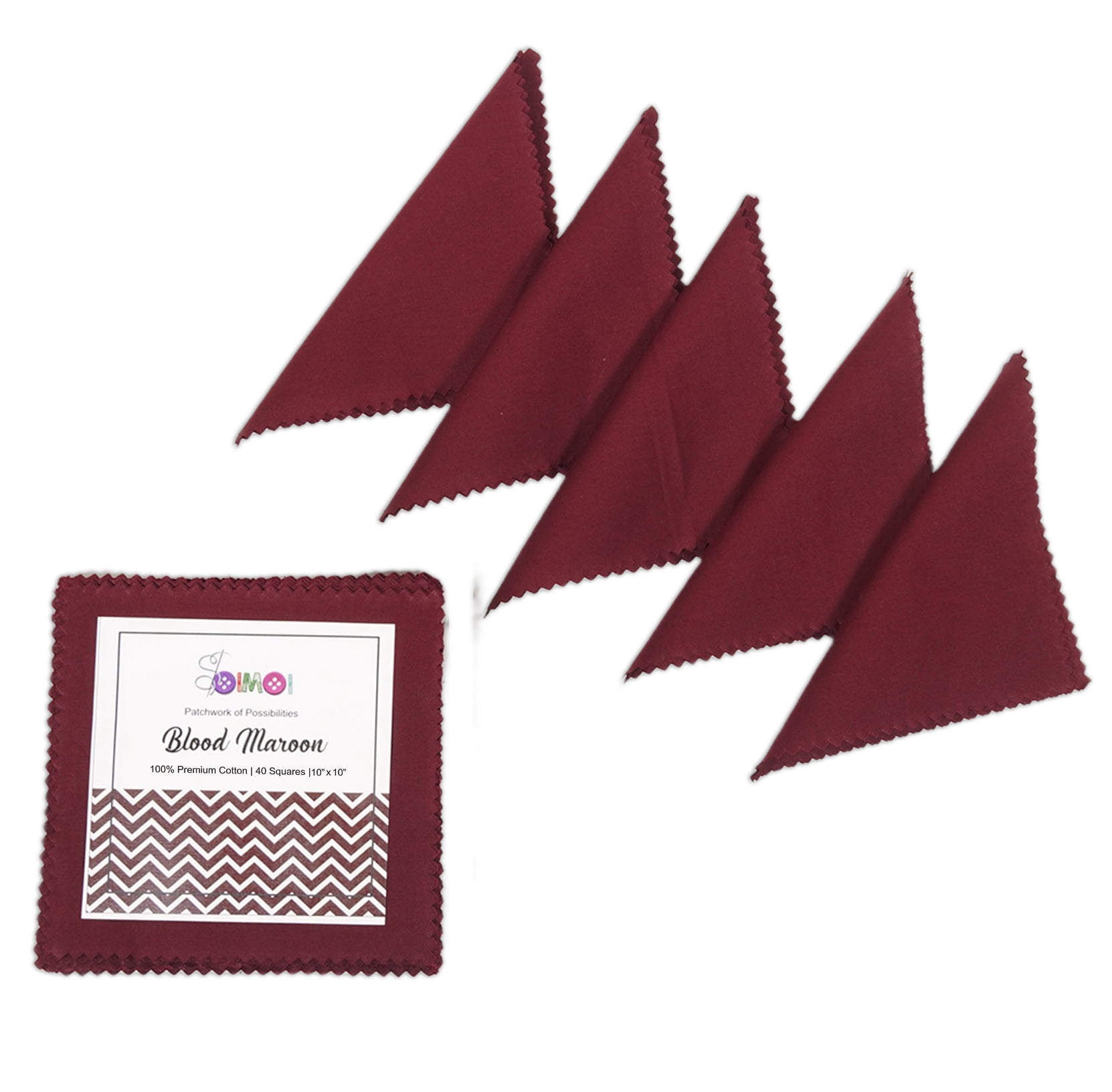 Soimoi 40 Pcs Solid Cotton Fabric Squares Bundles Charm Packs for Quilting, Fat Quarter Layer Cakes, Fabric Scraps for Crafts,Precuts Quilt Squares 10 X 10 inches, DIY Fabric Bundle - Blood Maroon