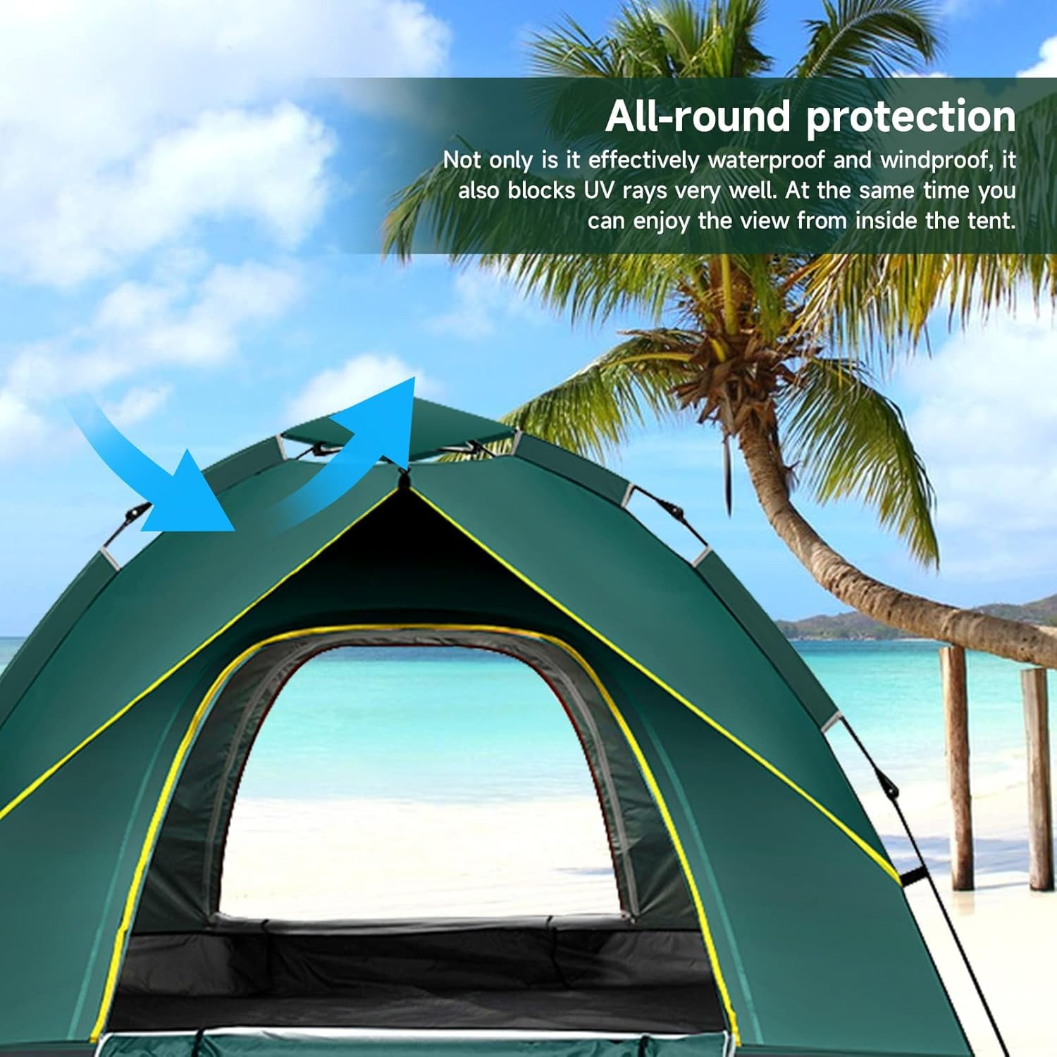 SAN LIKE Camping Tent 3/4 Person Tents for Family Camp Tent Waterproof Outdoor for Backpacking Hiking Easy Setup with Storage Bag,8 Ground ding,4 Windproof Rope(Green with Doors No Windows)