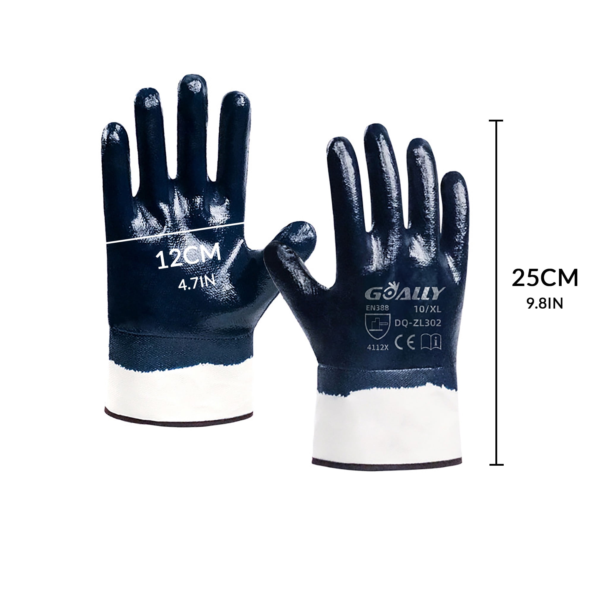 Nitrile Coated Work Gloves Waterproof and Oil Resistant, Heavy Duty Safety Gloves with Wide Cuff Ideal for Automotive, Mechanical & Industrial Use