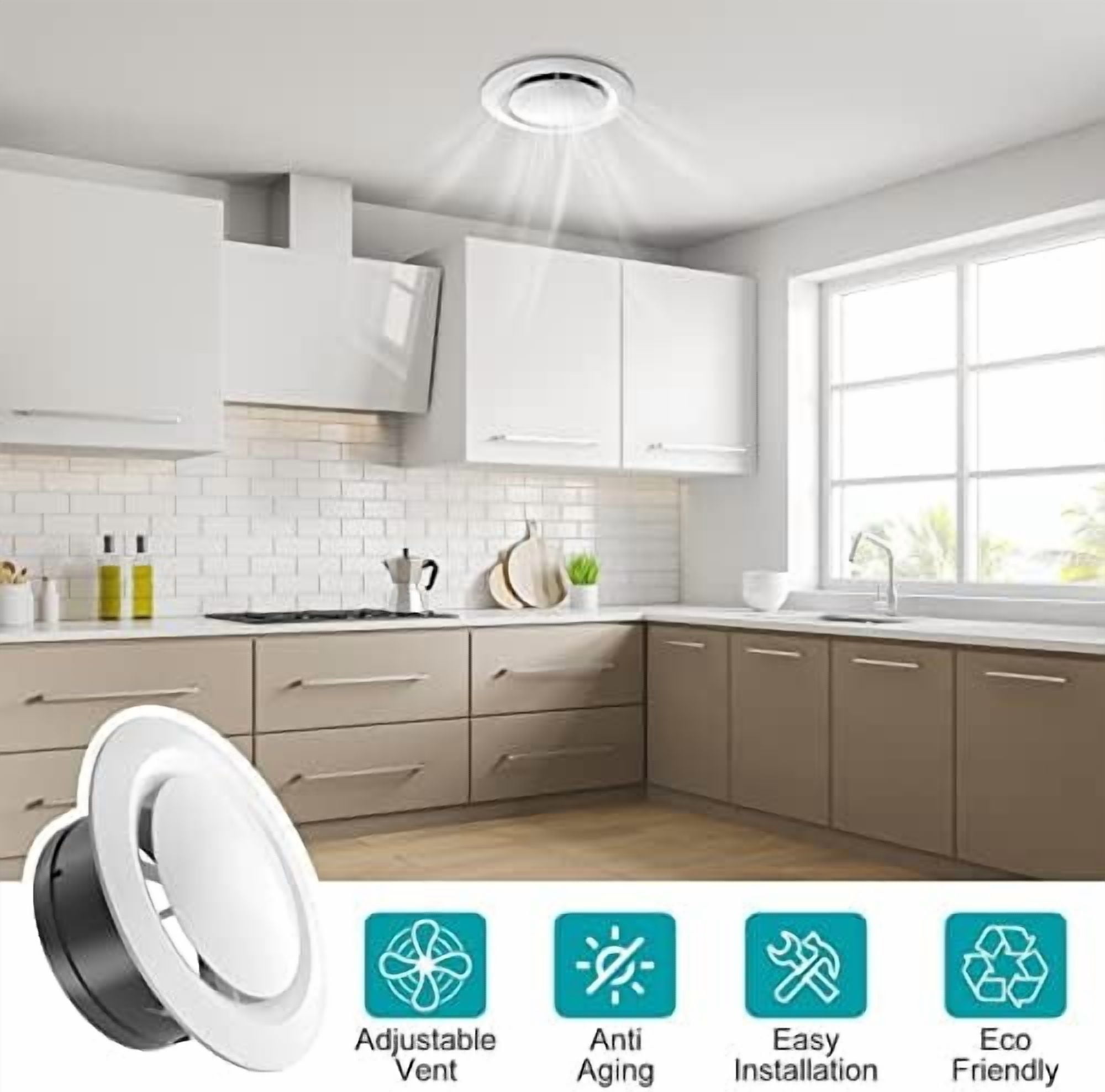 YNGLLC 6 Inch Soffit Vent, Adjustable Air Vent Cover, ABS Round Ceiling Vent Covers for Living Room, Attic, Bathroom, Kitchen, Ventilation Use, White - Opening Size 5.66"