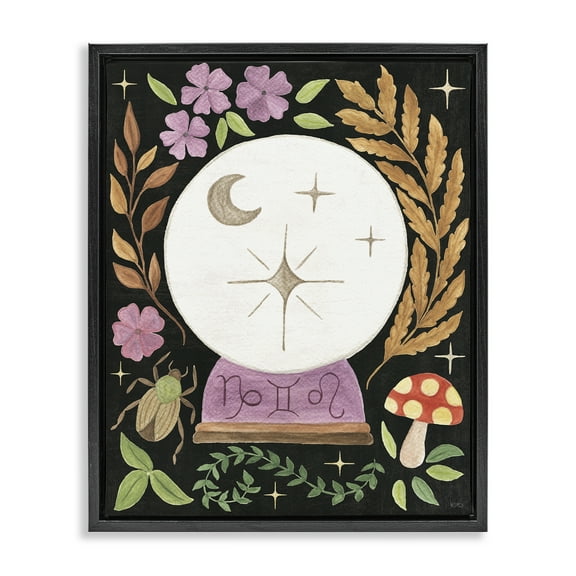 Stupell Industries Spooky Chic Crystal Ball Astrology & Stars Painting Black Floater Framed Canvas Art Print Wall Art, 17 x 21