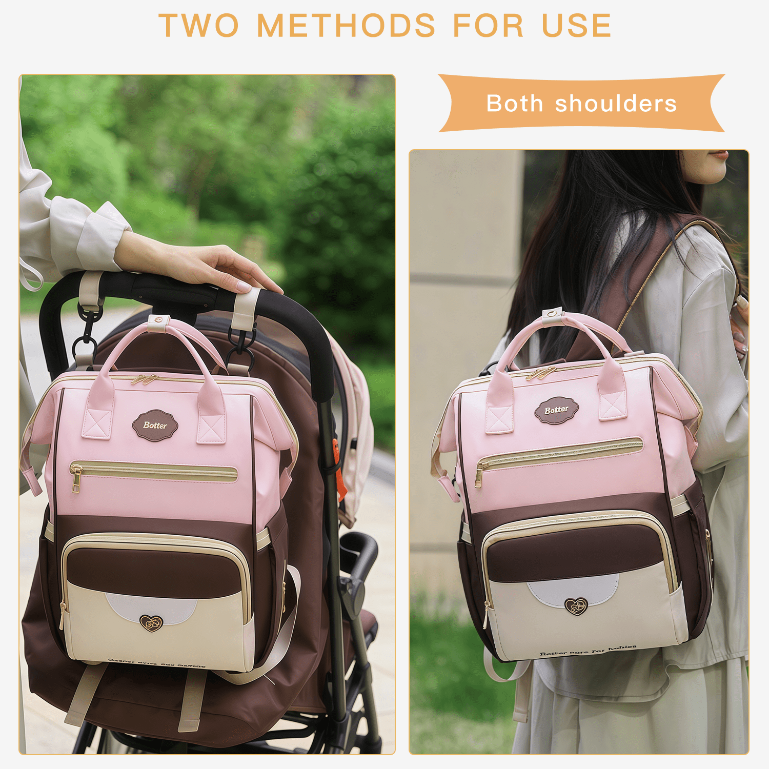 Diaper Bag Backpack - Large Travel Baby Bag with Changing Pad, Waterproof, Pacifier Case, Luggage Strap & Stroller Clips (Pink)