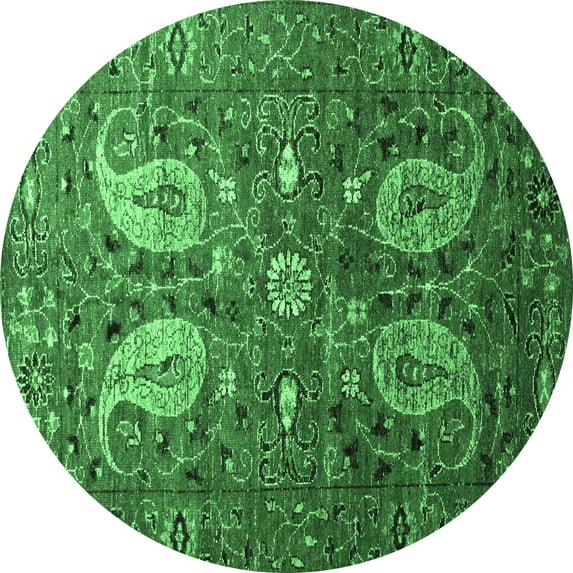 Ahgly Company Indoor Round Persian Emerald Green Traditional Area Rugs, 5' Round
