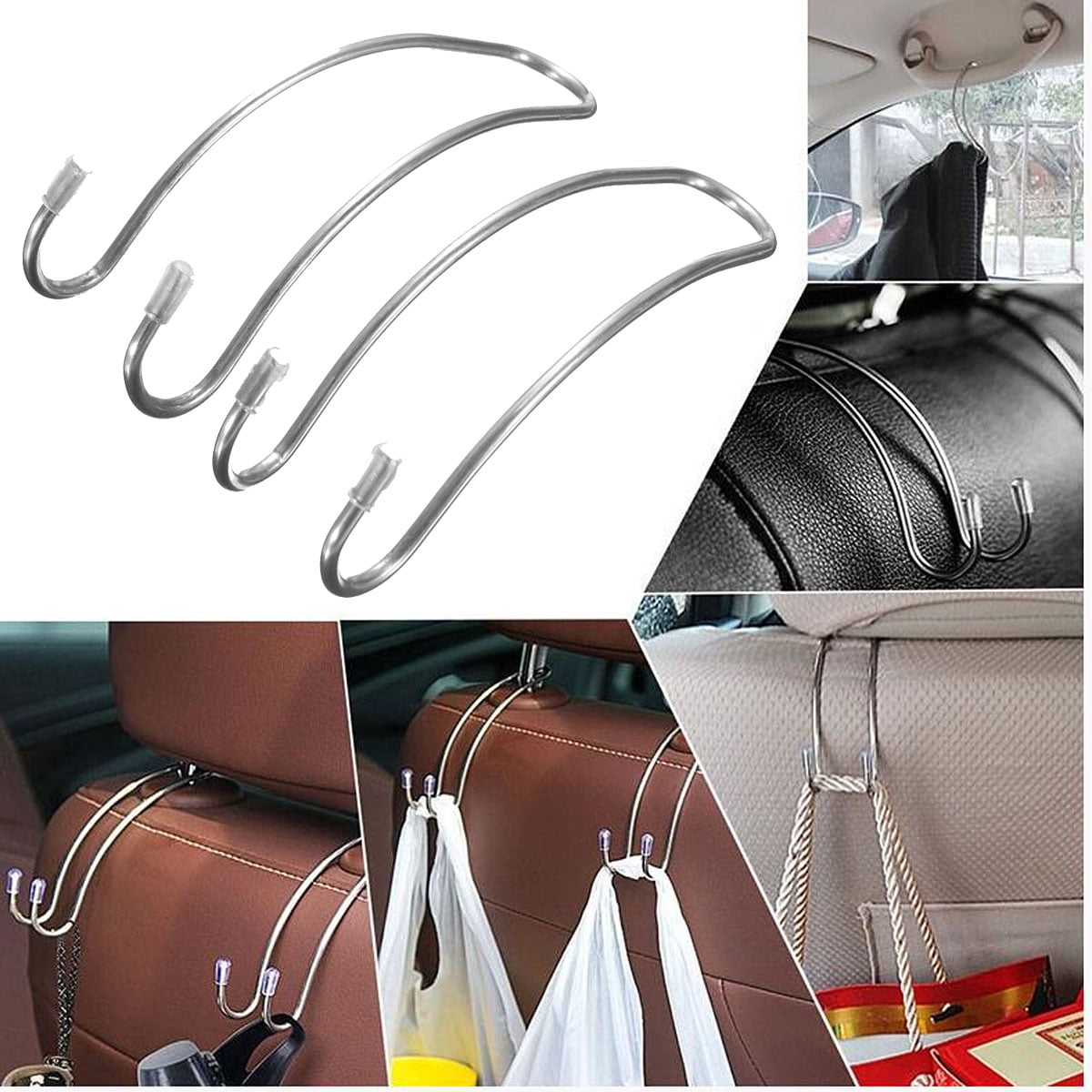 Black Grocery 2 PCS Universal Car Seat Headrest Phone Mount and Back Seat Hook for Hanging Bag Cloth Tintec Car Back Seat Hook Purse