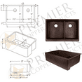 thumbnail image 2 of Premier Copper Products Ka60db33229-Sd5 33" Farmhouse Double Basin Copper Kitchen Sink -, 2 of 5