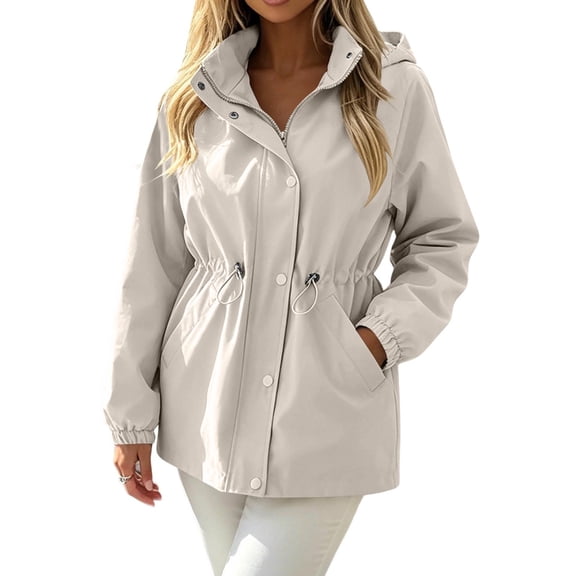 thefmos Womens Utility Coat Solid Color Outerwear Windbreaker Jacket for Outdoor Travel Hiking Casual Fall Winter Outfit, Beige S