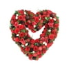 13.5" Red Rose Flower Heart Shaped Artificial Valentine's Day Wreath - Unlit