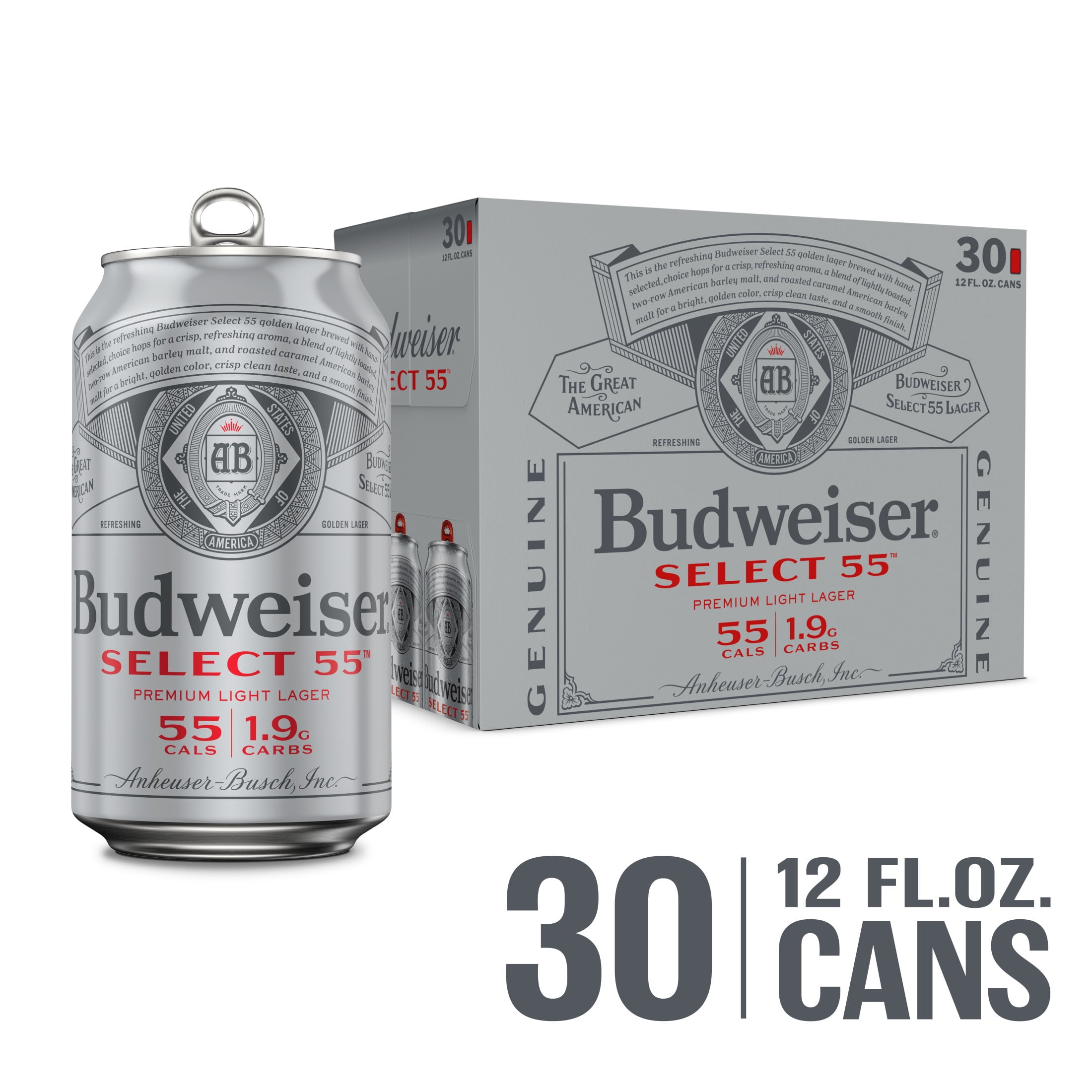 Budweiser Select 55 American Lager Beer 30 pack 12 fl oz Aluminum Cans 2.4% ABV