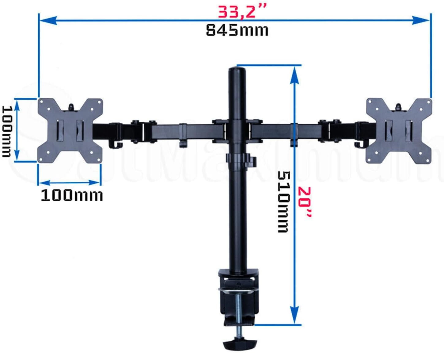 Cables Direct Online Dual Monitor Desk Clamp Mount – Adjustable Tilt for 17''-27'' Computer Screens