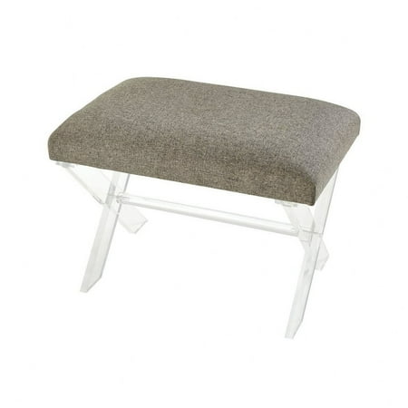 Modern Clear Leg Vanity Bench Made Of Acrylic Faux Mohair In Grey