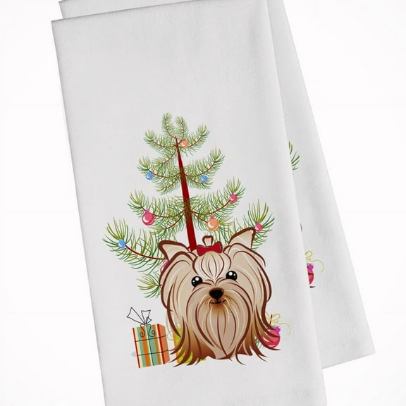 Carolines Treasures BB1576WTKT Christmas Tree and Yorkie Yorkishire Terrier White Kitchen Towel Set of 2 Dish Towels 19