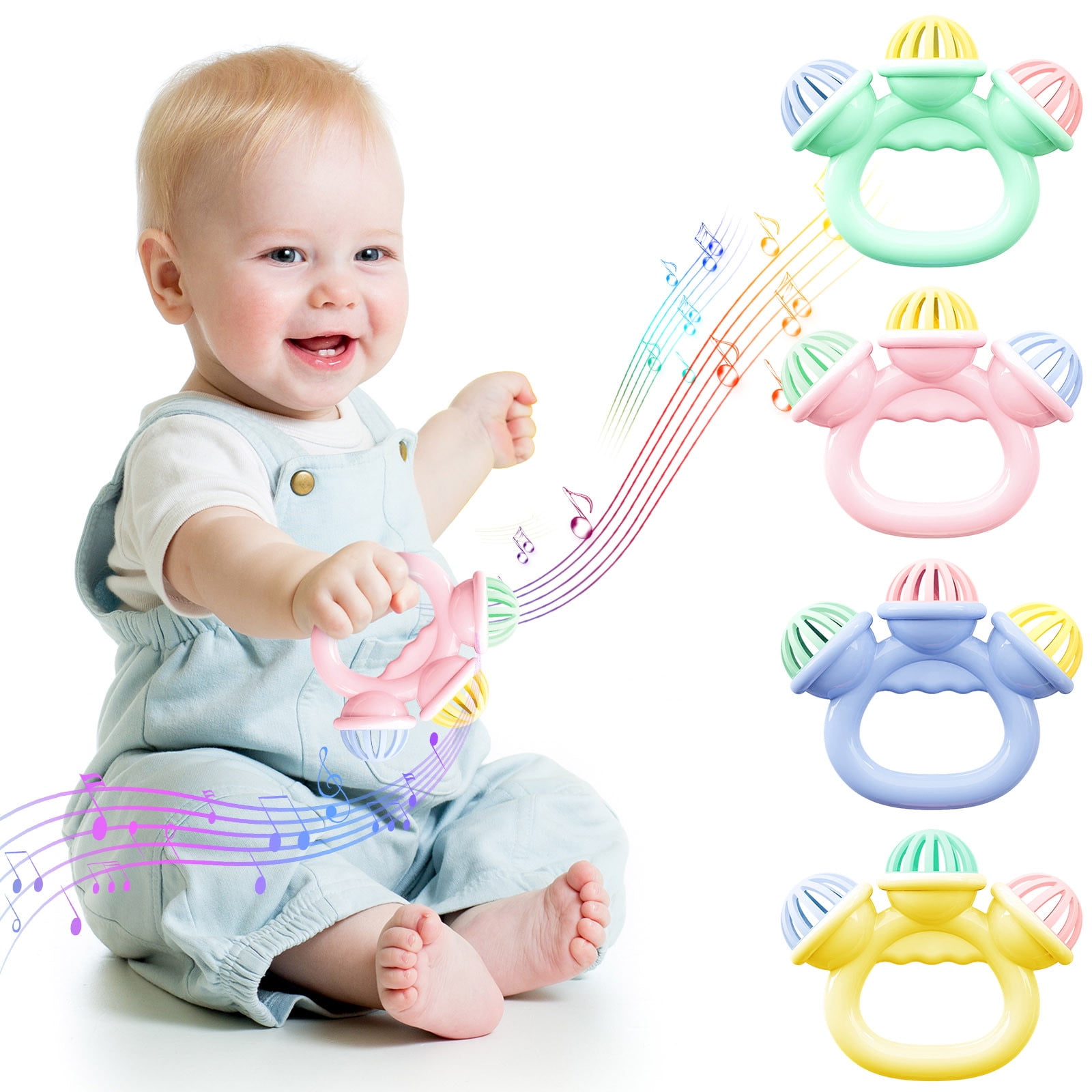 FastXmas Baby Sensory Toys - Baby Musical Rattles Toys Set, Infant Newborn Teething Toys for Babies Montessori Toys for Boys Girls 0-18 Months Basket Stuffers Gifts, Toddler Travel Toys Christmas