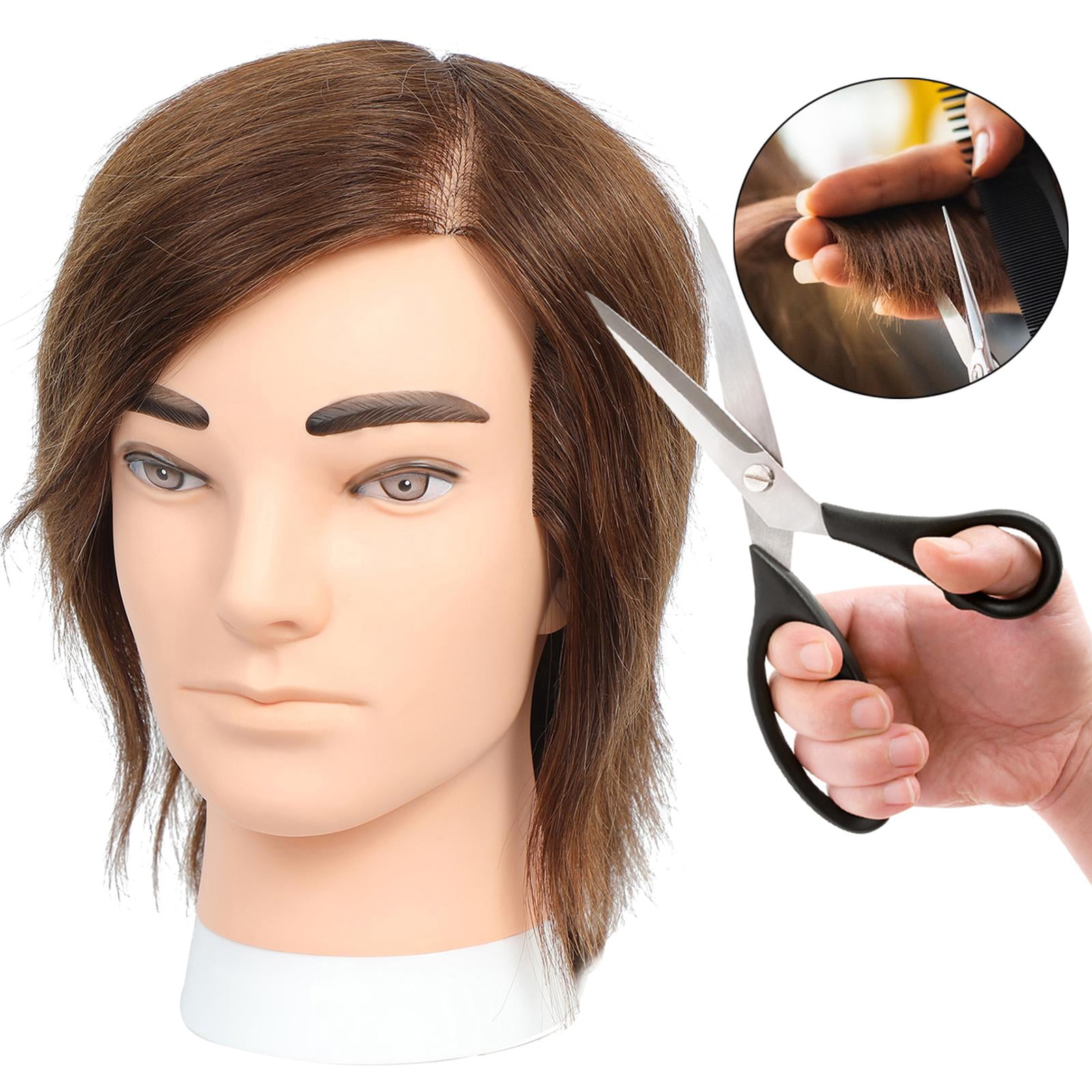FITYLE Male Mannequin Head Practice Hairdressing Hair Cutting Barber Mannequin Head White Skin Brown