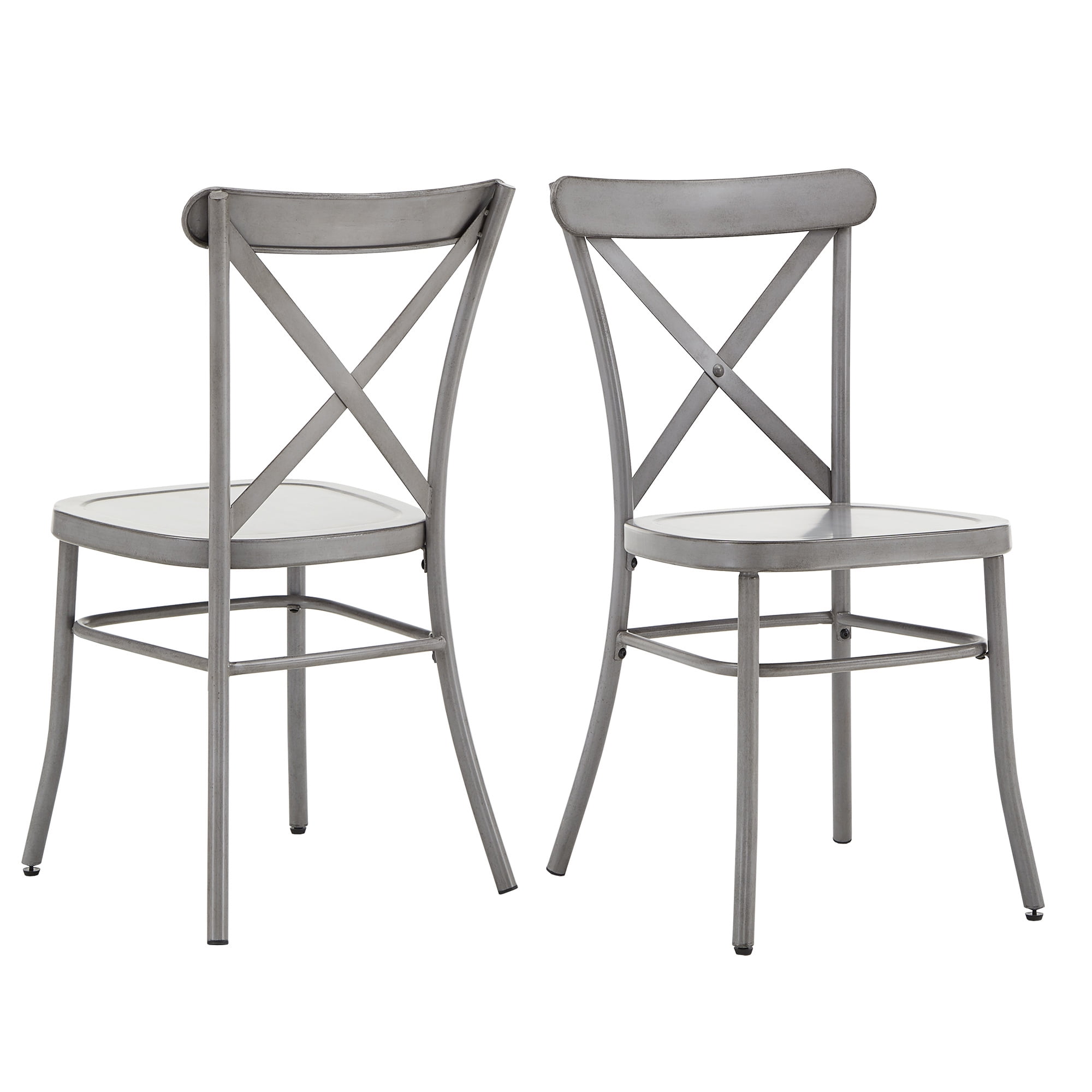 Weston Home Perry X-Back Metal Dining Chairs, Set of Two, Antique Grey