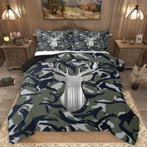 Homewish Animal Deer 2pcs Bedding Comforter Set For Children Teens,Abstract Camo Twin Comforter Sets,Geometric Camouflage Breathable Bedding Set,Breathable Home Decor,Reversible