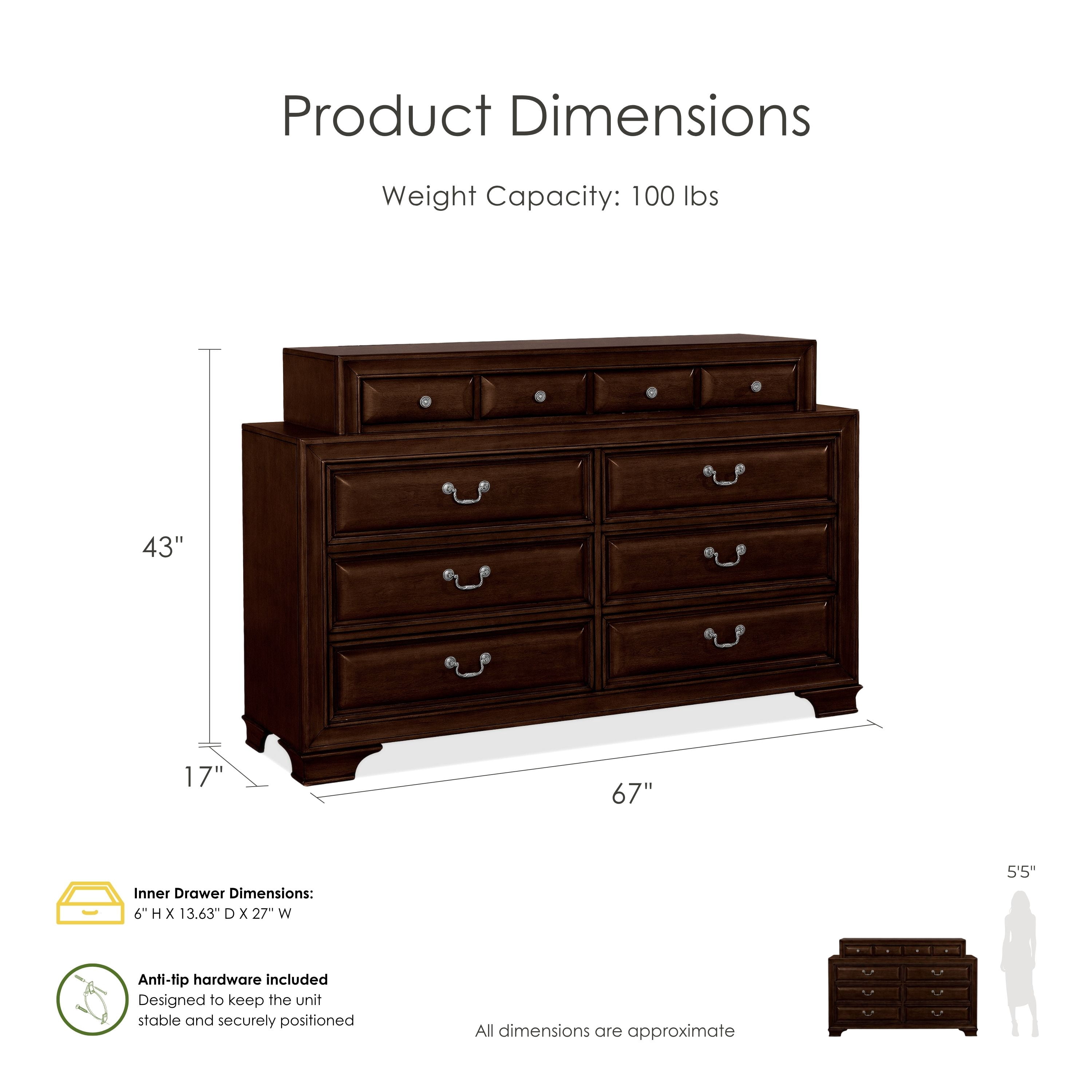 Furniture of America Damien Adult Transitional 10-Drawer Dresser, Brown Cherry