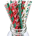 thumbnail image 2 of 25/50/100 piezas de pajitas de papel para fiestas de Navidad, para árbol de Navidad, alce, copos de nieve, biodegradables, para beber, a rayas, para Navidad, 2 of 5