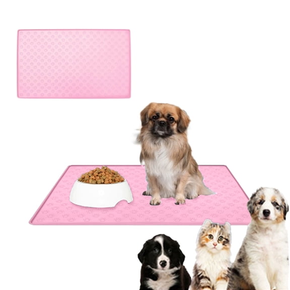 KQJQS Raised Edge Dog Food Mat - Waterproof Silicone Pet Mat for Food and Water Bowls, Prevents Spills and Protects Floors