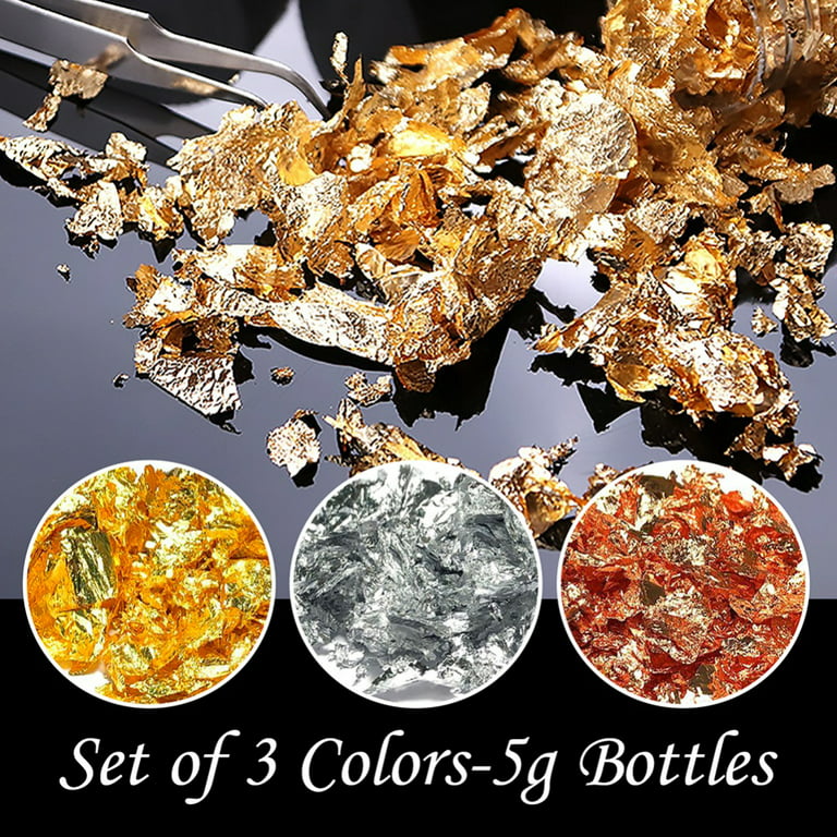 Gold Flakes for Resin, 3 Bottles Metallic Foil Flakes 5g per bottle, Gold,  Silver and Copper Colors, Gilding Foil Paper Flakes for Nails, Painting,  Crafts, Slime and Resin Jewelry Making Colors 