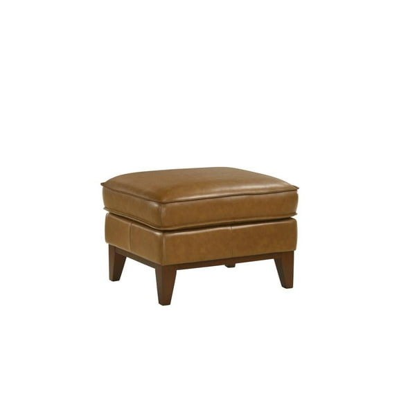 New Classic Furniture Caspar Leather Upholstered Ottoman in Caramel Brown