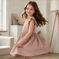 thumbnail image 5 of Grblisyd Girls Dresses Size 10-12 Summer Solid Color Cotton Linen Sundress Casual Party Wedding Ruffle Sleeve Crew Neck Knee Length A Line Dress, 5 of 6