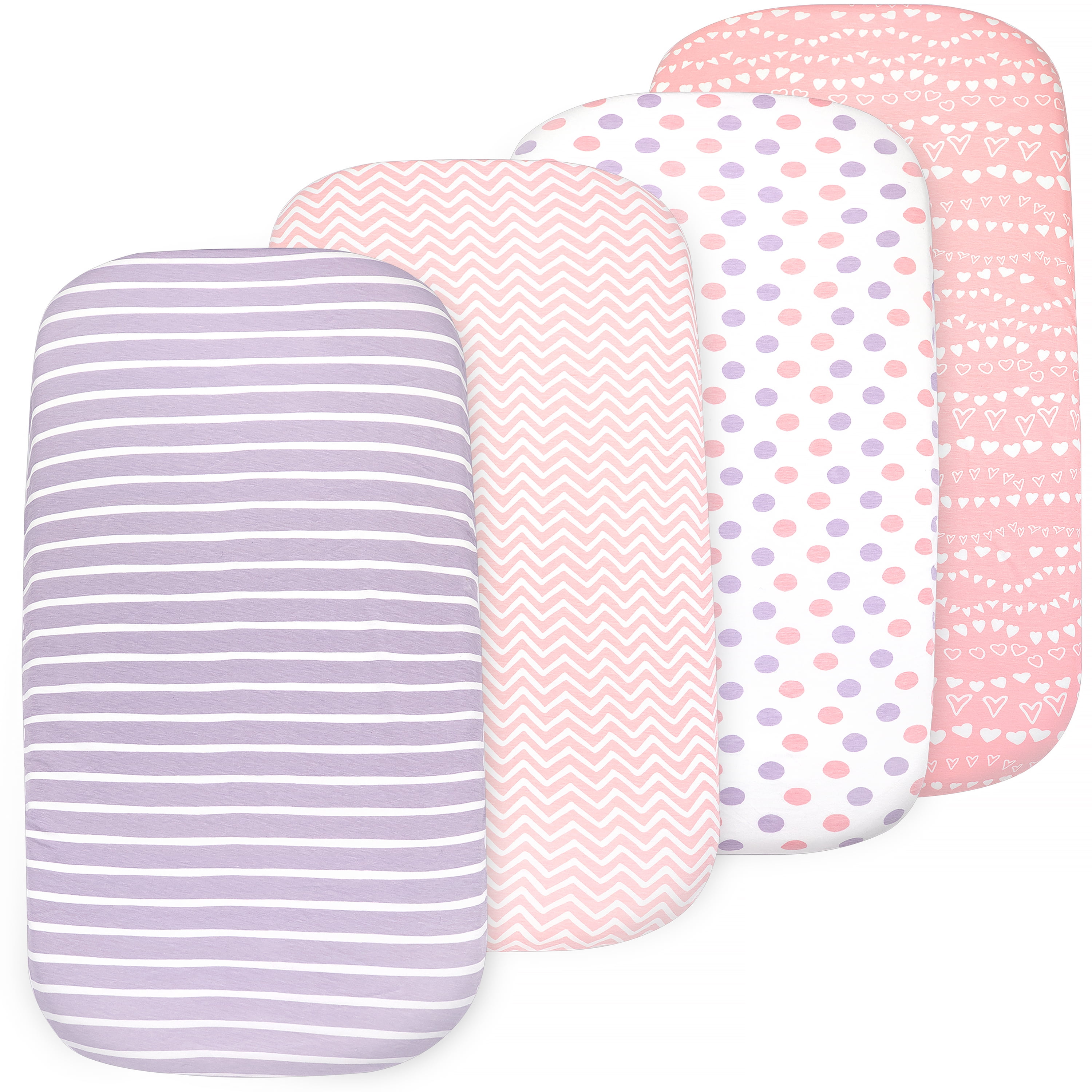 5 Pack Bedside Sleeper Bassinet Fitted Sheets, Organic Cotton, 33x20x4 Inches, Compatible with Pads Size Between 17-21 in Width, 29-33 in Length, and 1.5-4 in Thick