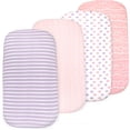 thumbnail image 4 of 5 Pack Bedside Sleeper Bassinet Fitted Sheets, Organic Cotton, 33x20x4 Inches, Compatible with Pads Size Between 17-21 in Width, 29-33 in Length, and 1.5-4 in Thick, 4 of 4