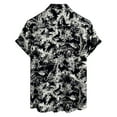 thumbnail image 3 of Domuza Mens Hawaiian Shirt Short Sleeve Casual Button Down Floral Printed Beach Shirts Summer Tropical Holiday Lapel T Shirt Black S, 3 of 6