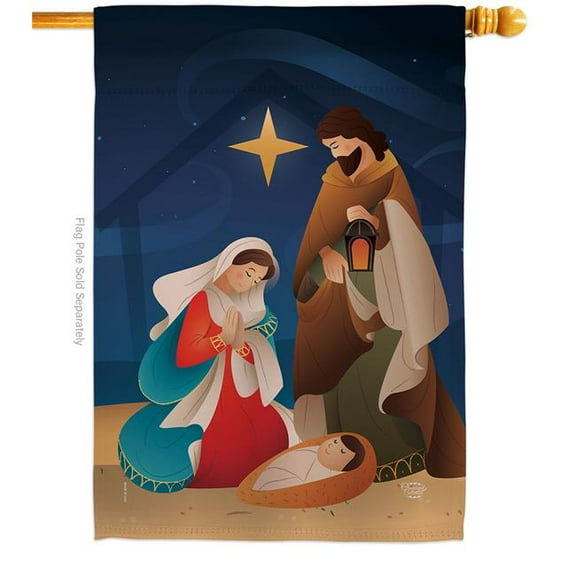 Ornament Collection H192260-BO 28 x 40 in. Holy Night House Flag with Winter Nativity Double-Sided Decorative Vertical Flags Decoration Banner Garden Yard Gift