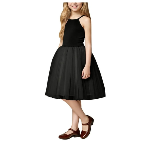CAICJ98 Toddler Baby Girl Tutu Dress Sleeveless Cotton Layered Dress for Girls Tulle Dresses Princess Party Prom Dress Black,6-7 Years