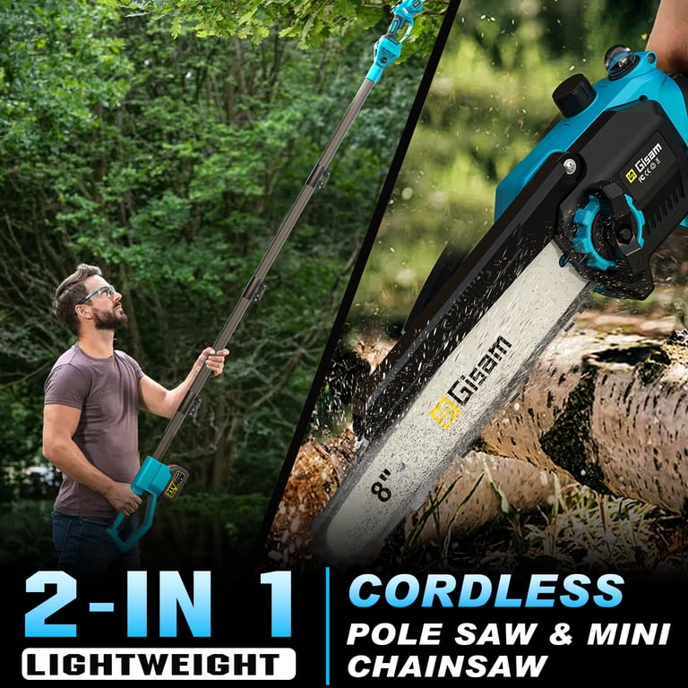 Gisam 8Inch Brushless Cordless Pole Saw & Mini Chainsaw 2-IN-1
